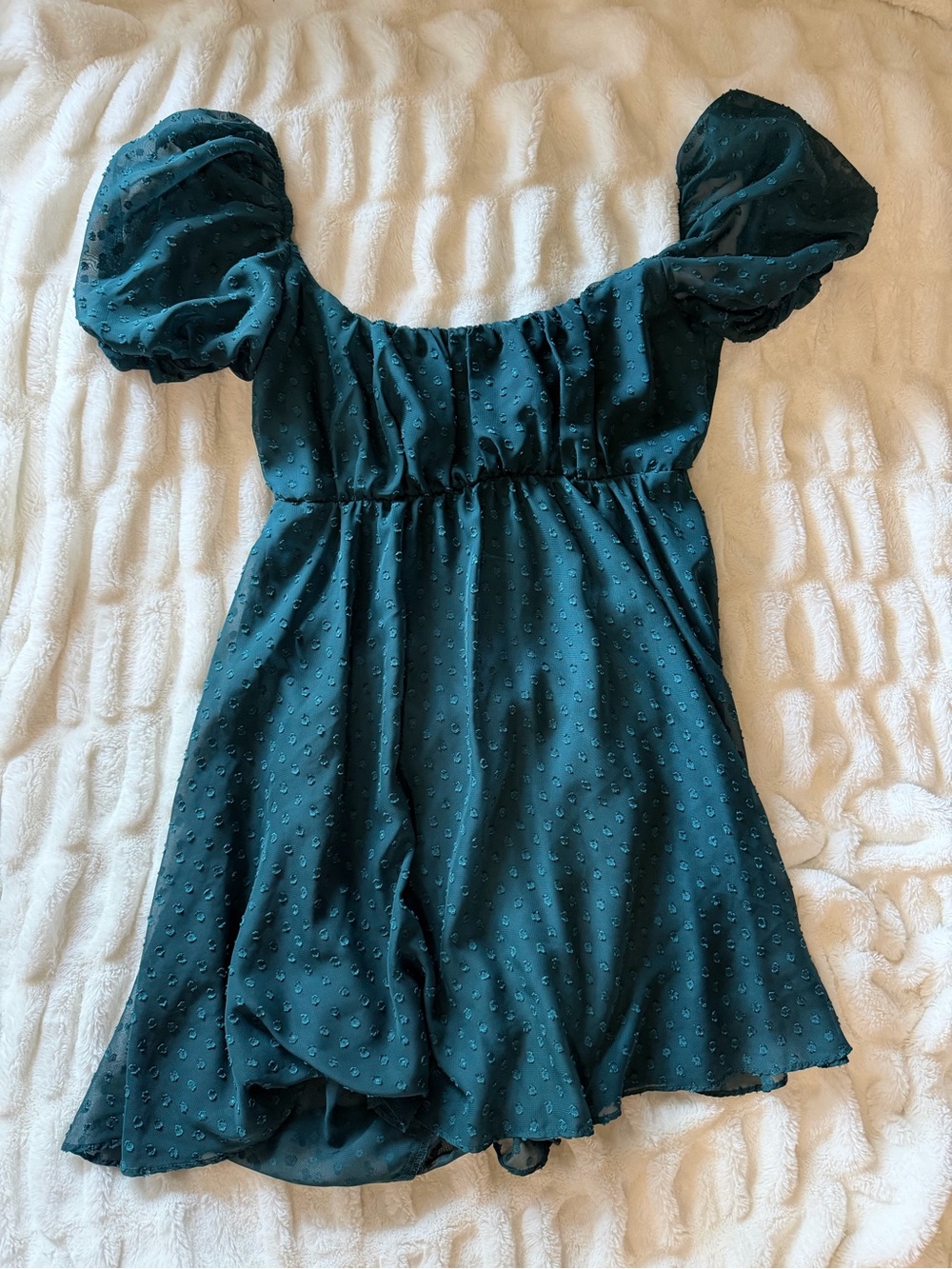 Lucy in the Sky Teal Puff-Sleeve Mini Dress
